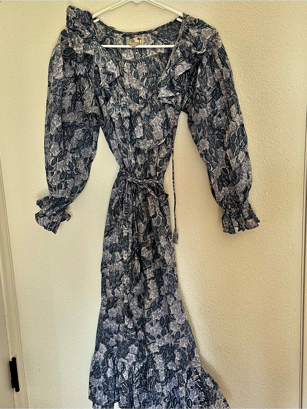 Mille June Floral Cotton Maxi Dress in Blue & Gray Like New